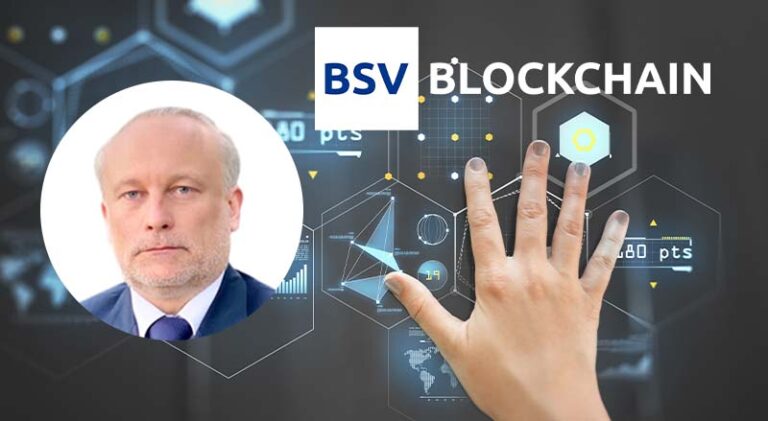 Dereck Hoogenkamp with BSV blockchain logo and palm image