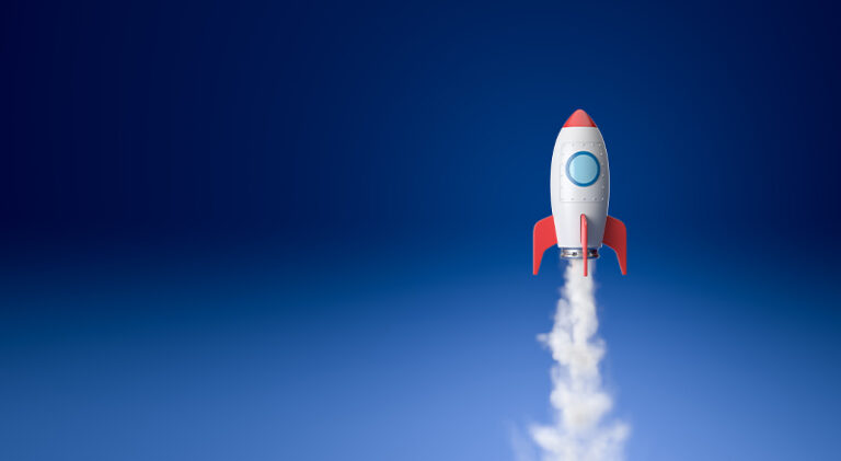 BSV Blockchain with rocket launching in background