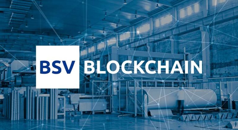 trade and commerce warehouse with BSV Blockchain logo