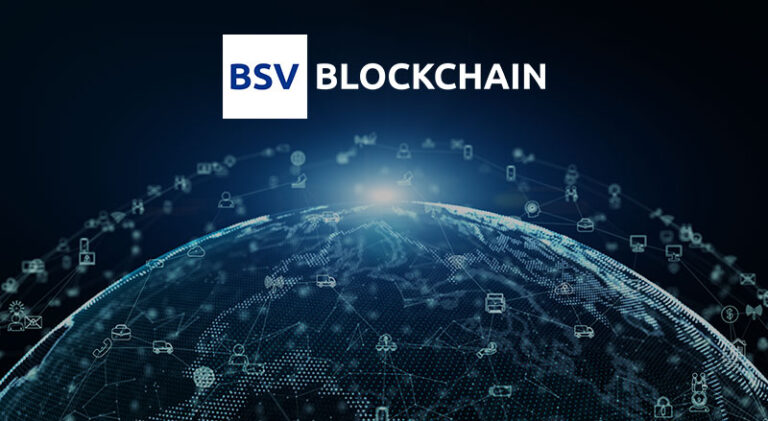 BSV Blockchain logo with metaverse concept as background