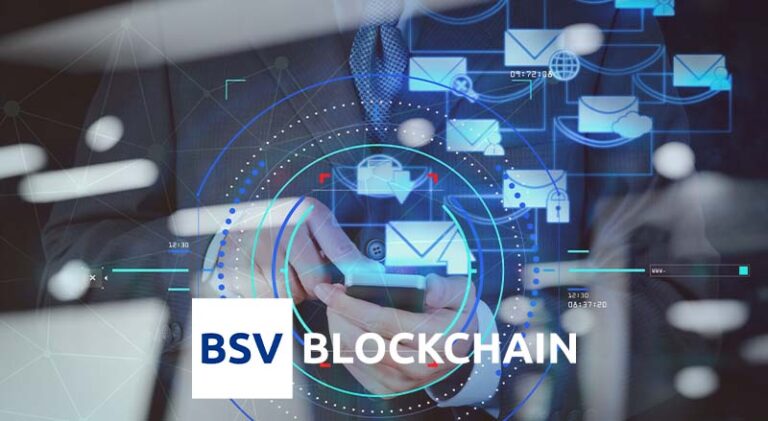 BSV Blockchain logo on a digital concept background