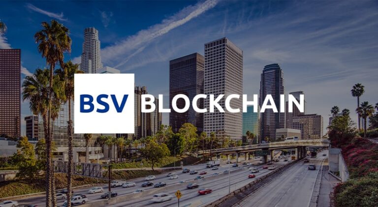 BSV Blockchain over Downtown LA Skyline