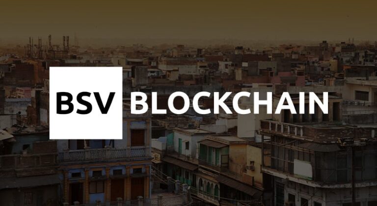 BSV Blockchain Logo over New Delhi Skyline