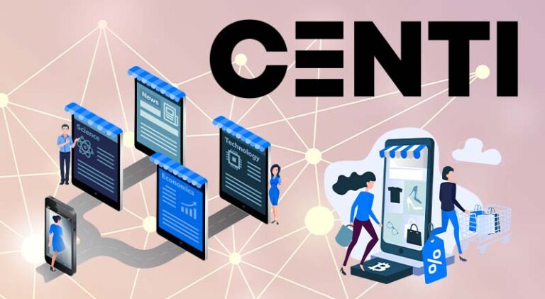 Image vetor of a shopping using mobile phone with centi logo