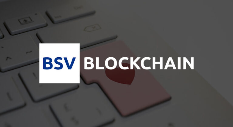 BSV Blockchain logo over Heart and Keyboard Background