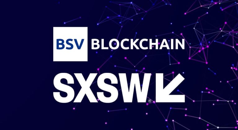 BSV Blockchain and SXSW logo in Blockchain Background